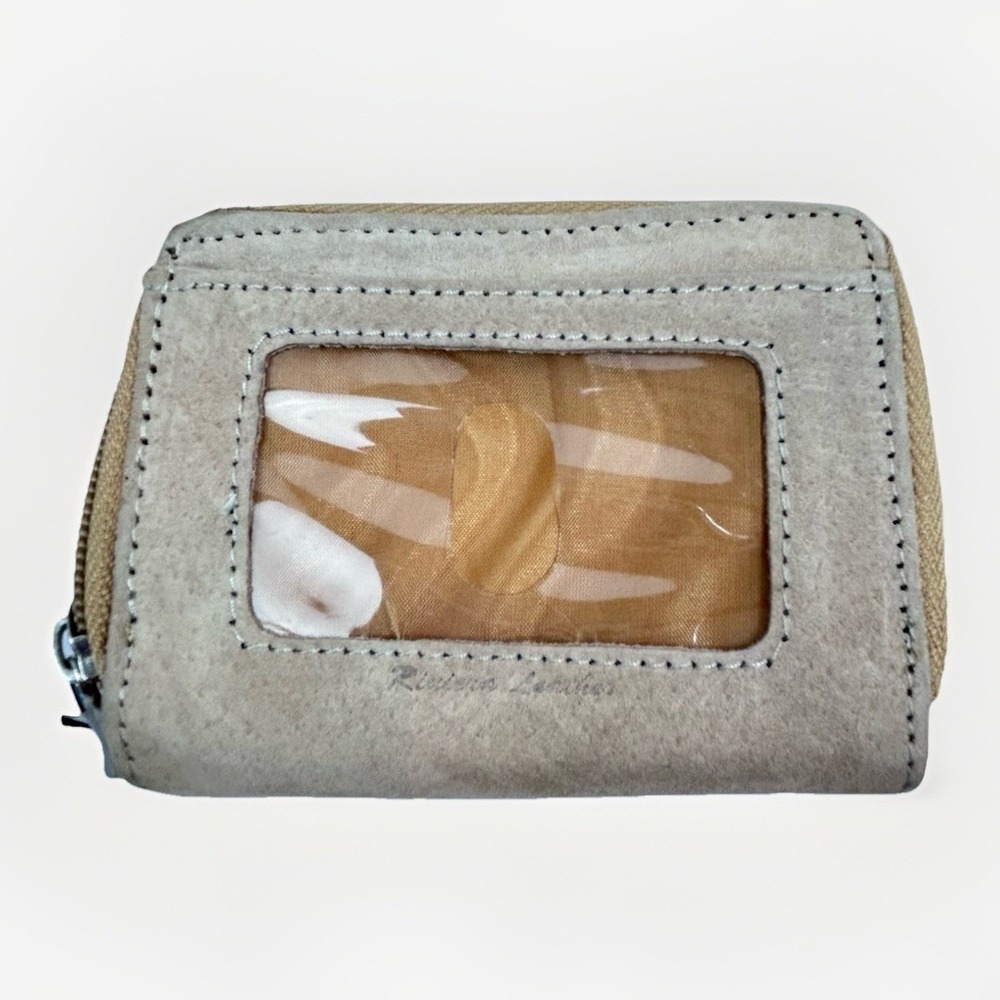 Riviera Leather Suede Beige Wallet Zip Around Accordion
